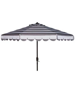 Safavieh Maui Single Scallop Striped 9ft Crank Push Button Tilt Umbrella Home