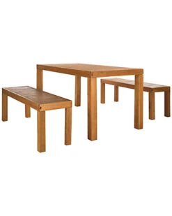 Safavieh Dario Outdoor 3pc Dining Set With 59in Table And 2 Backless Benches Home