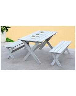 Safavieh Marina Outdoor 3pc Dining Set With 63in L Table And 2 Backless Benches Home -Safavieh Sales Store 3070605364 RLLD 2