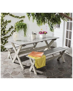 Safavieh Marina Outdoor 3pc Dining Set With 63in Table And 2 Backless Benches Home -Safavieh Sales Store 3070723723 RLLD 4